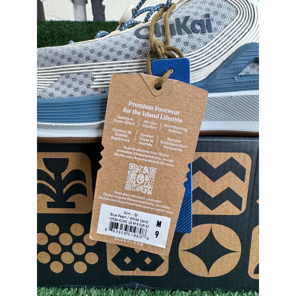 OluKai Ahi Mens 9 Blue Pearl White Sand Mesh Sneakers Shoes New - Picture 6 of 6